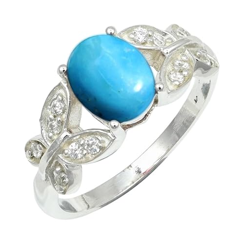 SILVERNROCK Türkiser, im Labor gewachsener Ring aus massivem 925er-Sterlingsilber, Steinbandring, handgefertigt, für Männer und Frauen, Schmuck ERG1251BT_52 (16.6) von SILVERNROCK