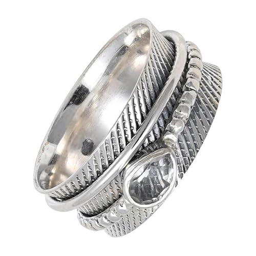 SILVERNROCK Weißer Topas Spinner-Ring 925er Sterlingsilber Spinner-Ring für Männer und Frauen Spinner-Ring alle Größen Geschenke Schmuck E142M_74 (23.6) von SILVERNROCK