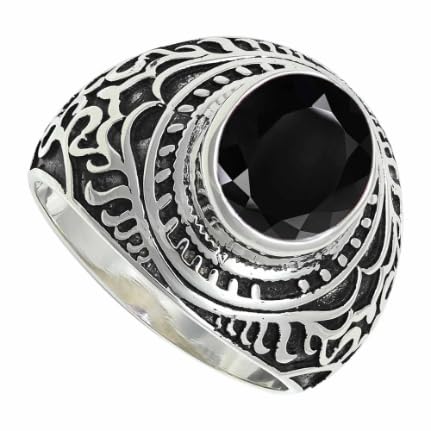 Schwarzer Onyx Edelstein für Herren und Damen in allen Größen Sterling Silber Stilvoller Handgefertigter Band Ring Geschenkartikel Schmuck ERG1219AE3_(49 (15.6)) von SILVERNROCK