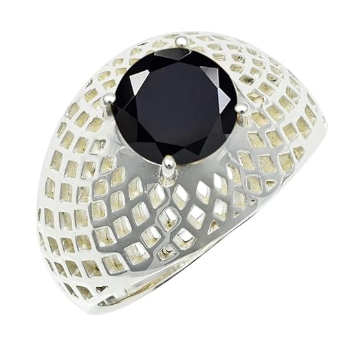 Schwarzer Onyx Edelstein für Herren und Damen in allen Größen Sterling Silber Stilvoller Handgefertigter Band Ring Geschenkartikel Schmuck ERG1256AE10_(56 (17.8)) von SILVERNROCK