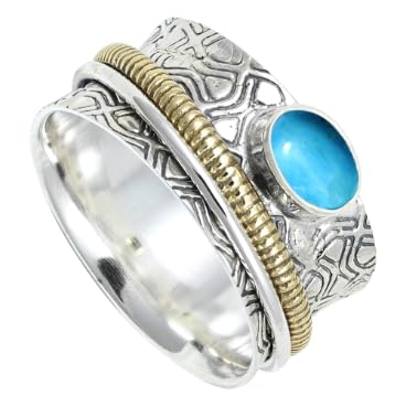 Türkis im Labor gezüchtet Edelstein Ring Herren und Damen Spinner Ring 925 Sterling Silber Meditationsring handgefertigter Schmuck ERG1211BT21_(67 (21.3)) von SILVERNROCK