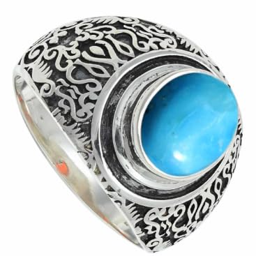 Türkis im Labor gezüchtet Edelstein Sterling Silber Stilvoller Handgefertigter Band Ring Geschenkartikel für Männer und Frauen in Schmuck ERG1220BT5_(51 (16.2)) von SILVERNROCK