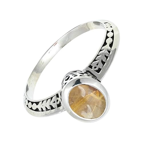 Goldener Rutilquarz Edelstein Sterling Silber Stilvoller Handgefertigter Band Ring Geschenkartikel für Männer und Frauen in allen Größen Schmuck CRG1146BM29_(75 (23.9)) von SILVERTROVE