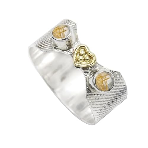 Goldener Rutilquarz-Edelstein- Sterling silber Und Messing Band Ring für Männer und Frauen in allen Größen Schmuck CRG1096BM29_(75 (23.9)) von SILVERTROVE