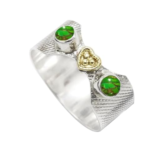 Grüner Kupfertürkis-Edelstein- Sterling silber Und Messing Band Ring für Männer und Frauen in allen Größen Schmuck CRG1096BJ11_(57 (18.1)) von SILVERTROVE