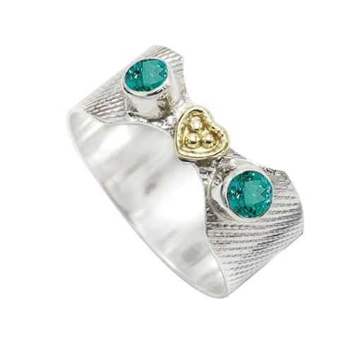 Im Labor gezüchteter grüner Paraiba-Turmalin Edelstein 925 Sterling silber Und Messing Band Ring Herren und Damen Schmuck CRG1096AS29_(75 (23.9)) von SILVERTROVE