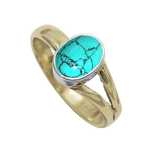 Im Labor hergestellter Türkis-Edelstein- für Herren und Damen in allen Größen Sterling silber Und Messing Band Ring -Schmuck CRG1089BU3_(49 (15.6)) von SILVERTROVE