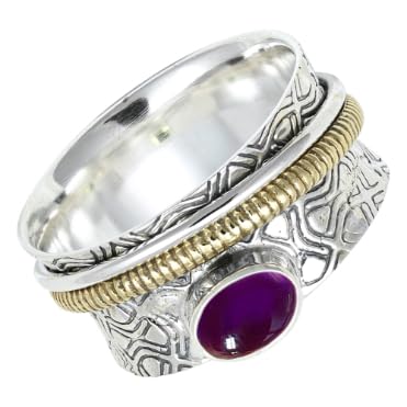 SILVERTROVE Amethyst-Cabochon Edelstein Spinner Ring 925 Sterling Silber Meditationsring Männer und Frauen handgefertigter Schmuck CRG1211BW20_(66 (21.0)) von SILVERTROVE