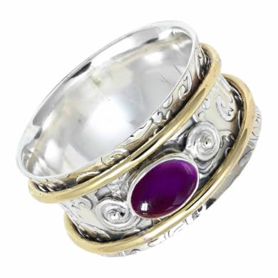 SILVERTROVE Amethyst-Cabochon Edelstein Spinner Ring 925 Sterling Silber Meditationsring Männer und Frauen handgefertigter Schmuck CRG1212BW23_(69 (22.0)) von SILVERTROVE