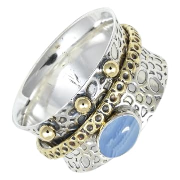 SILVERTROVE Blauer Spitzenachat-Edelstein-Spinnerring, 925er Sterlingsilber Meditationsring für Männer und Frauen alle Größen, handgefertigter Schmuck CRG1213CG8_(54 (17.2)) von SILVERTROVE