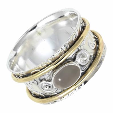 SILVERTROVE Grauer Mondstein-Edelstein-Spinnerring, 925er Sterlingsilber Meditationsring für Männer und Frauen alle Größen, handgefertigter Schmuck CRG1212BQ16_(62 (19.7)) von SILVERTROVE