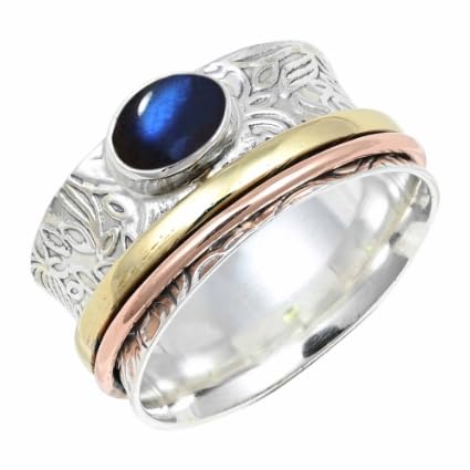 SILVERTROVE Labradorit-Edelstein-Spinnerring, 925er Sterlingsilber Meditationsring für Männer und Frauen alle Größen, handgefertigter Schmuck CRG1215BN15_(61 (19.4)) von SILVERTROVE