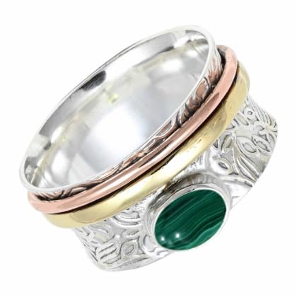SILVERTROVE Malachit-Edelstein-Spinnerring, 925er Sterlingsilber Meditationsring für Männer und Frauen alle Größen, handgefertigter Schmuck CRG1215CB10_(56 (17.8)) von SILVERTROVE