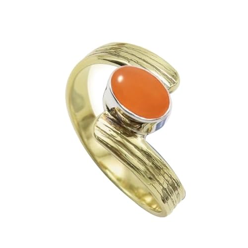 SILVERTROVE Pfirsichfarbener Mondstein-Edelstein- Sterling silber Und Messing Band Ring für Männer und Frauen in allen Größen Schmuck CRG1095BR9_(55 (17.5)) von SILVERTROVE