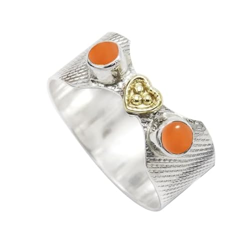 SILVERTROVE Pfirsichfarbener Mondstein-Edelstein- Sterling silber Und Messing Band Ring für Männer und Frauen in allen Größen Schmuck CRG1096BR6_(52 (16.6)) von SILVERTROVE