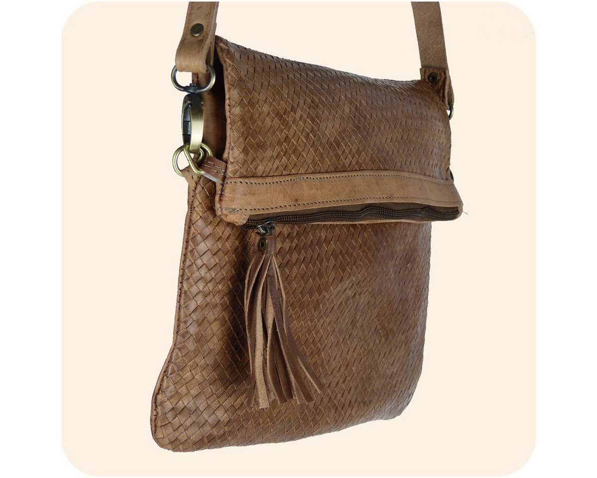 SIMANDRA Handtasche Leder Tasche Dafira 33x26cm, marokkanische Umhängetasche in Flecht-Optik mit 3 Fächern von SIMANDRA