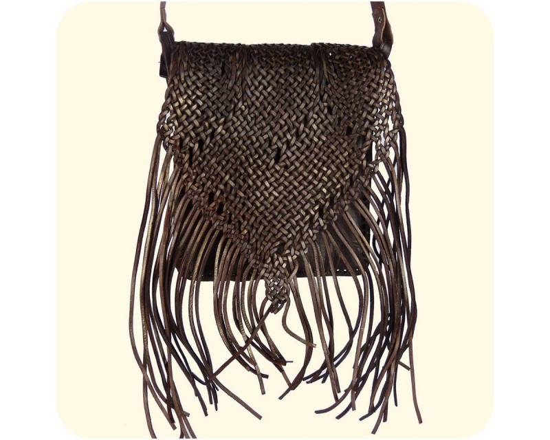 SIMANDRA Handtasche Umhängetasche Indian 30x25cm - marokkanische Schultertasche, Lederhandtasche mit Fransen von SIMANDRA