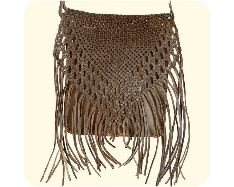 SIMANDRA Handtasche Umhängetasche Indian 30x25cm - marokkanische Schultertasche, Lederhandtasche mit Fransen von SIMANDRA