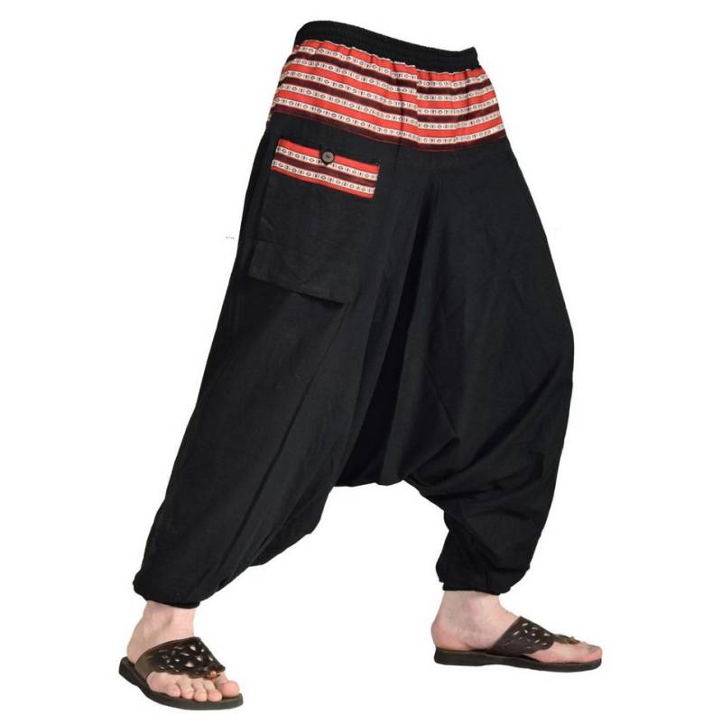 SIMANDRA Haremshose Ethno Aladinhose "Madi" mit farbigem Web-Einsatz und Seitentasche fair gehandelt von SIMANDRA