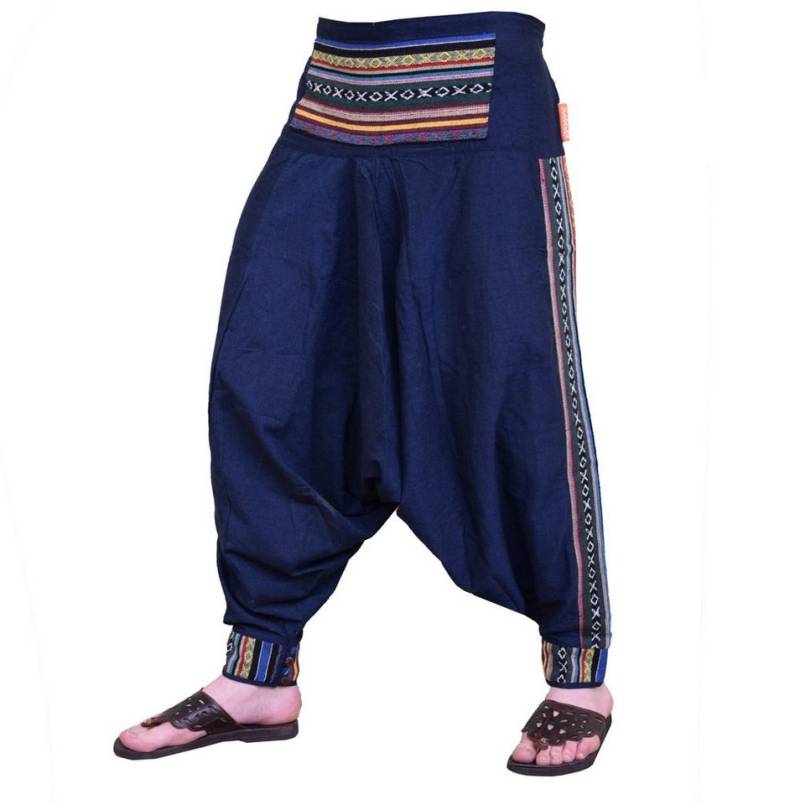 SIMANDRA Haremshose Luftige Ethno Haremhose "Rishikesh" Boho-Stil mit bunten Web-Einsätzen von SIMANDRA