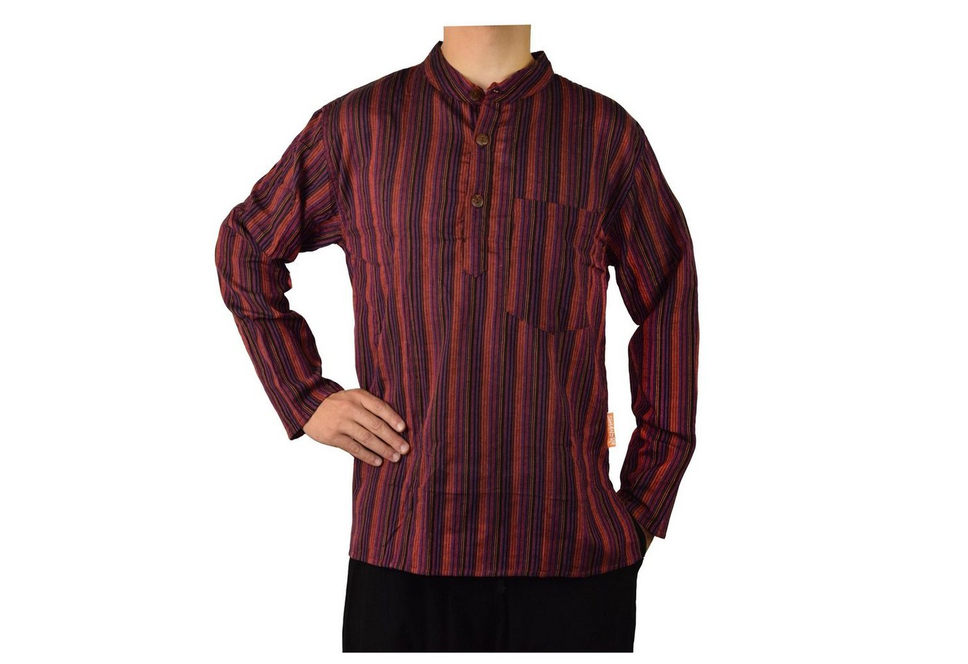 SIMANDRA Streifenhemd Herren Kurta Klassisch Gestreift Rot von SIMANDRA