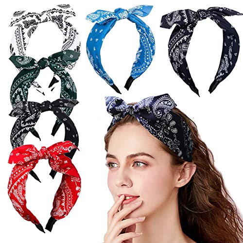 6 Stück Haarreifen Schleife Damen 6CM Breit Stirnband Paisley Schleife Haarband Kopfband Vintage Haarschmuck Kopfbedeckung mit Knoten für Mädchen Alltag Konzerte Party von SIMBLOOM