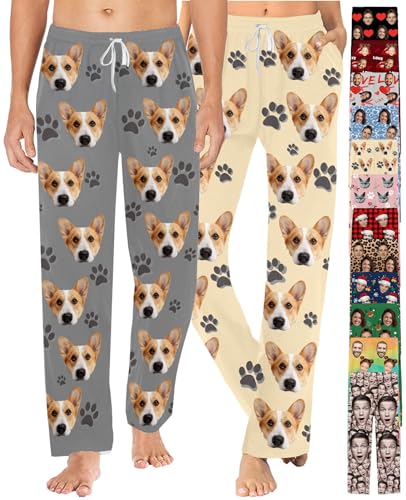 SIMIEEK Personalisierte Pyjamahose Frauen MäNner Custom Hose Mit Gesicht Personalisiert Schlafhose Bild Foto Geschenke Weihnachten von SIMIEEK