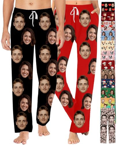 SIMIEEK Personalisierte Pyjamahose Frauen MäNner Custom Hose Mit Gesicht Personalisiert Schlafhose Bild Foto Geschenke Weihnachten von SIMIEEK