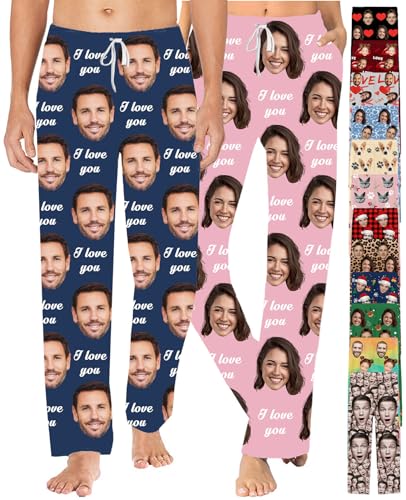 SIMIEEK Personalisierte Pyjamahose Frauen MäNner Custom Hose Mit Gesicht Personalisiert Schlafhose Bild Foto Geschenke Weihnachten von SIMIEEK