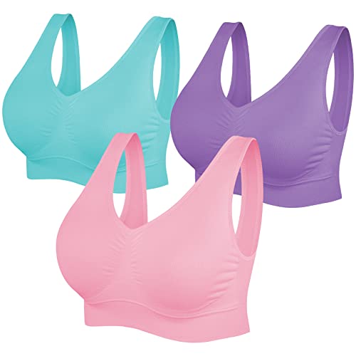 SIMIYA BH Damen ohne Bügel Bustier Damen große Brüste Schlaf BH Push up Sport BH gepolstert Bralette(Rosa+lila+blau,M) von SIMIYA