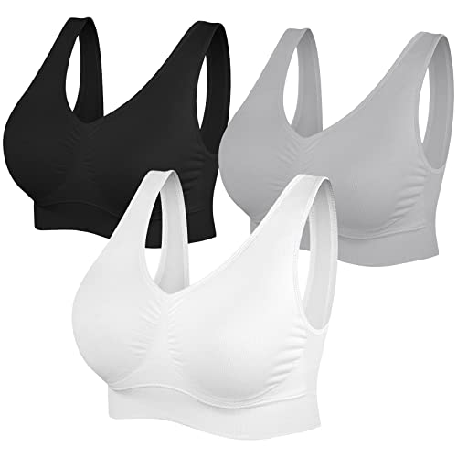 SIMIYA BH Damen ohne Bügel Bustier Damen große Brüste Schlaf BH Push up Sport BH gepolstert Bralette(Schwarz+weiß+grau,S) von SIMIYA