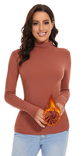 SIMIYA Basic Damen Thermo Rollkragenshirt: Slim Fit Thermounterwäsche Oberteil mit Plüschfutter Kuscheliger Langarmshirt Top Pullover Mock-Ausschnitt(Khaki,M) von SIMIYA