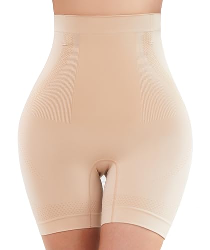 SIMIYA Bauchweg Unterhose Damen Hohe Taille Bauch Weg Shapewear Miederhose mit Bein Shaping Unterhose stark formend Miederpant Nahtlose(Beige,M) von SIMIYA