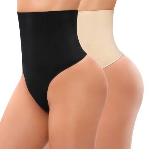 SIMIYA Bauchweg Unterhose Damen Miederhose,Hohe Taille Nahtlos Shapewear Stark Formend Bauch Weg Bauchkontrolle Unterwaesche Body Shaper Miederslips Tanga Unterwäsche (Schwarz + Beige,S) von SIMIYA