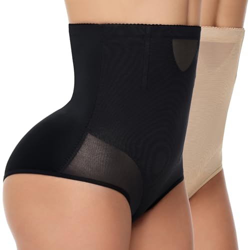 SIMIYA Bauchweg Unterhose Damen Shapewear Hoher Taille Miederhose Bauch Weg Bauchkontrolle Unterwäsche, Bauchformende und Taillenformende Doppellagiger Glatter Push-up (Schwarz+Beige, 3XL) von SIMIYA