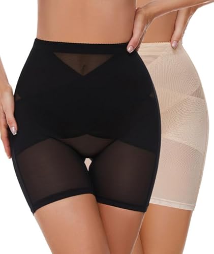 SIMIYA Bauchweg Unterhose Damen Shapewear Miederhose Hohe Taille Bauchkontrolle Leggings Unterwäsche Kurze Figurformende Shorts Body Shaper Miederpants（Schwarz+Beige,XL） von SIMIYA