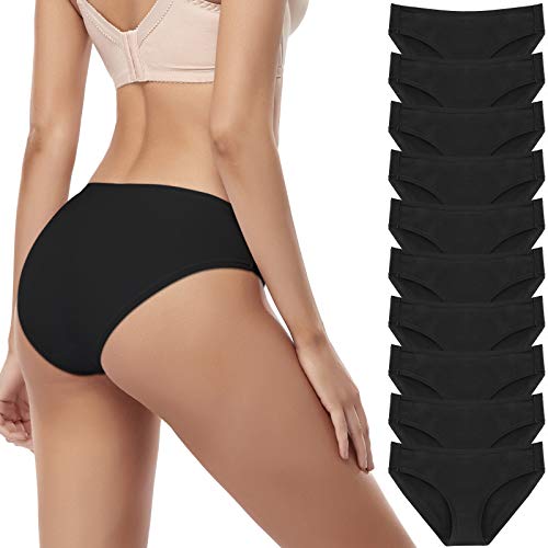 SIMIYA Damen Slip, 7er 10er Pack Baumwolle niedrige Taille Unterhosen Taillenslip Unterwäsche, unsichtbar Panties Hipster Pantys Bikini Shorts(10 Pack Schwarz,M) von SIMIYA