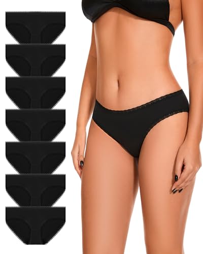 SIMIYA Damen Slip, 7er 10er Pack Baumwolle Spitze niedrige Taille Unterhosen Taillenslip Unterwäsche, unsichtbar Panties Hipster Pantys Bikini Shorts(7 Pack Spitze,S) von SIMIYA
