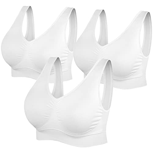 SIMIYA BH Damen ohne Bügel gepolstert Bustier Damen große Brüste Schlaf BH Push up Sport BH Bralette (3 Stück Weiß,3XL) von SIMIYA