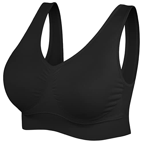 SIMIYA BH Damen ohne Bügel gepolstert Bustier Damen große Brüste Schlaf BH Push up Sport BH Bralette (Schwarz,XXL) von SIMIYA