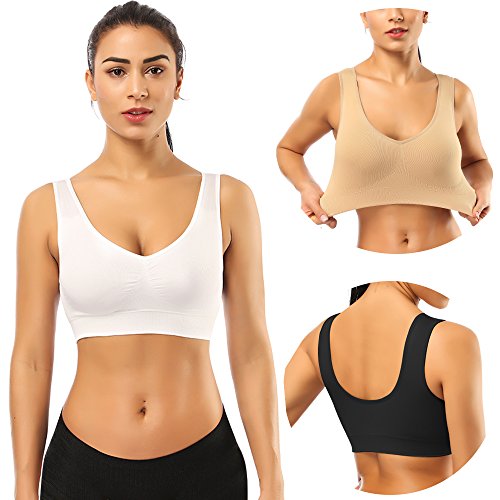 SIMIYA BH Damen ohne Bügel gepolstert Bustier Damen große Brüste Schlaf BH Push up Sport BH Bralette (Schwarz+weiß+beige,L) von SIMIYA