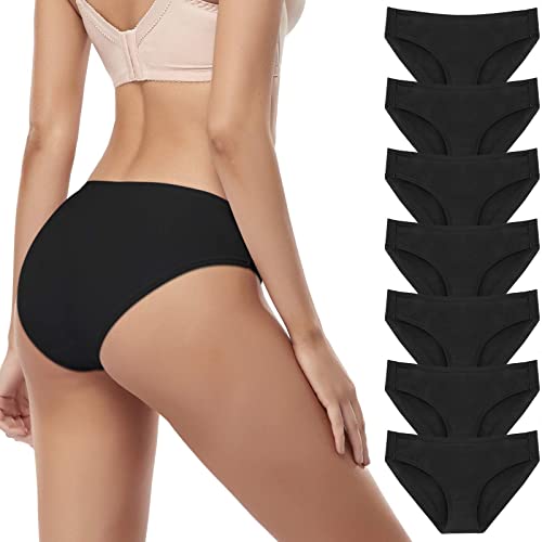 SIMIYA Damen Slip, 7er 10er Pack Baumwolle niedrige Taille Unterhosen Taillenslip Unterwäsche, unsichtbar Panties Hipster Pantys Bikini Shorts(7-schwarz,M) von SIMIYA