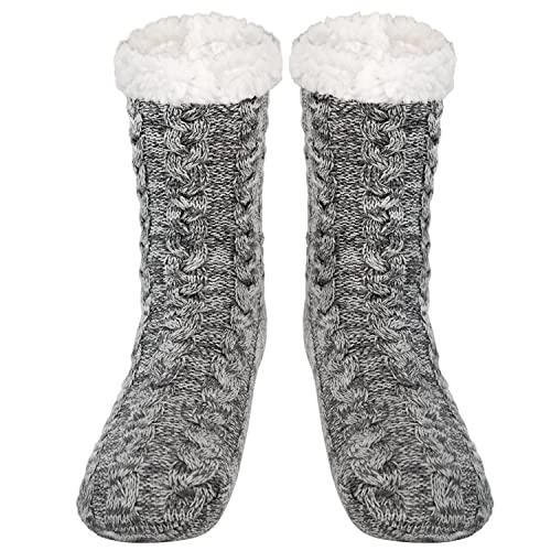 SIMIYA Herren Kuschelsocken, rutschfest Wintersocken Stoppersocken, anti Rutsch warme Hüttensocken Haussocken, 1 Paar (Grau) von SIMIYA