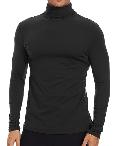 SIMIYA Herren Rollkragen Basic Männer Langarmshirt: Slim Fit Innenfleece Thermounterwäsche Oberteil Langarm Elastisch Rollkragenshirt Angenehm und Atmungsaktiv(Schwarz,XXL) von SIMIYA