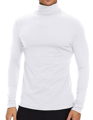SIMIYA Herren Rollkragen Basic Männer Langarmshirt: Slim Fit Innenfleece Thermounterwäsche Oberteil Langarm Elastisch Rollkragenshirt Angenehm und Atmungsaktiv(Weiß,S) von SIMIYA