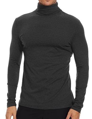 SIMIYA Herren Rollkragen Basic Männer Langarmshirt: Slim Fit Innenfleece Thermounterwäsche Oberteil Langarm Elastisch Rollkragenshirt Angenehm und Atmungsaktiv(Grau,XL) von SIMIYA