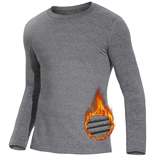 SIMIYA Herren Thermounterwäsche Oberteile Langarm Winter Innenfleece Thermoshirt Longsleeve Funktionsunterwäsche Warm Unterwäsche Männer Rundhalsausschnitt Weich Unterhemd(Grau,S) von SIMIYA