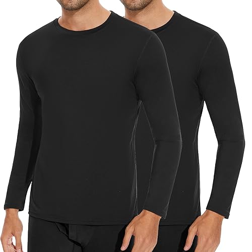 SIMIYA Herren Thermounterwäsche Oberteile Langarm Winter Innenfleece Thermoshirt Longsleeve Funktionsunterwäsche Warm Unterwäsche Männer Rundhalsausschnitt Weich Unterhemd(Schwarz*2,XXL) von SIMIYA