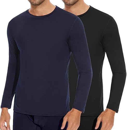 SIMIYA Herren Thermounterwäsche Oberteile Langarm Winter Innenfleece Thermoshirt Longsleeve Funktionsunterwäsche Warm Unterwäsche Männer Rundhalsausschnitt Weich Unterhemd(Schwarz+Saphirblau,3XL) von SIMIYA