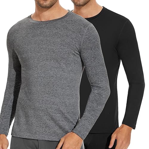 SIMIYA Herren Thermounterwäsche Oberteile Langarm Winter Innenfleece Thermoshirt Longsleeve Funktionsunterwäsche Warm Unterwäsche Männer Rundhalsausschnitt Weich Unterhemd(Schwarz+grau,4XL) von SIMIYA